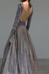 marc le bihan 21907 gray-purple open back long-sleeved ballet dress